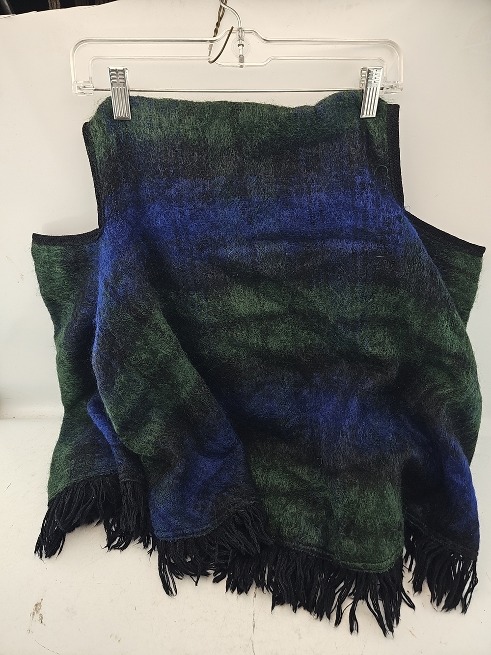 Plush Blue and Green Fringe Wrap Scarf?